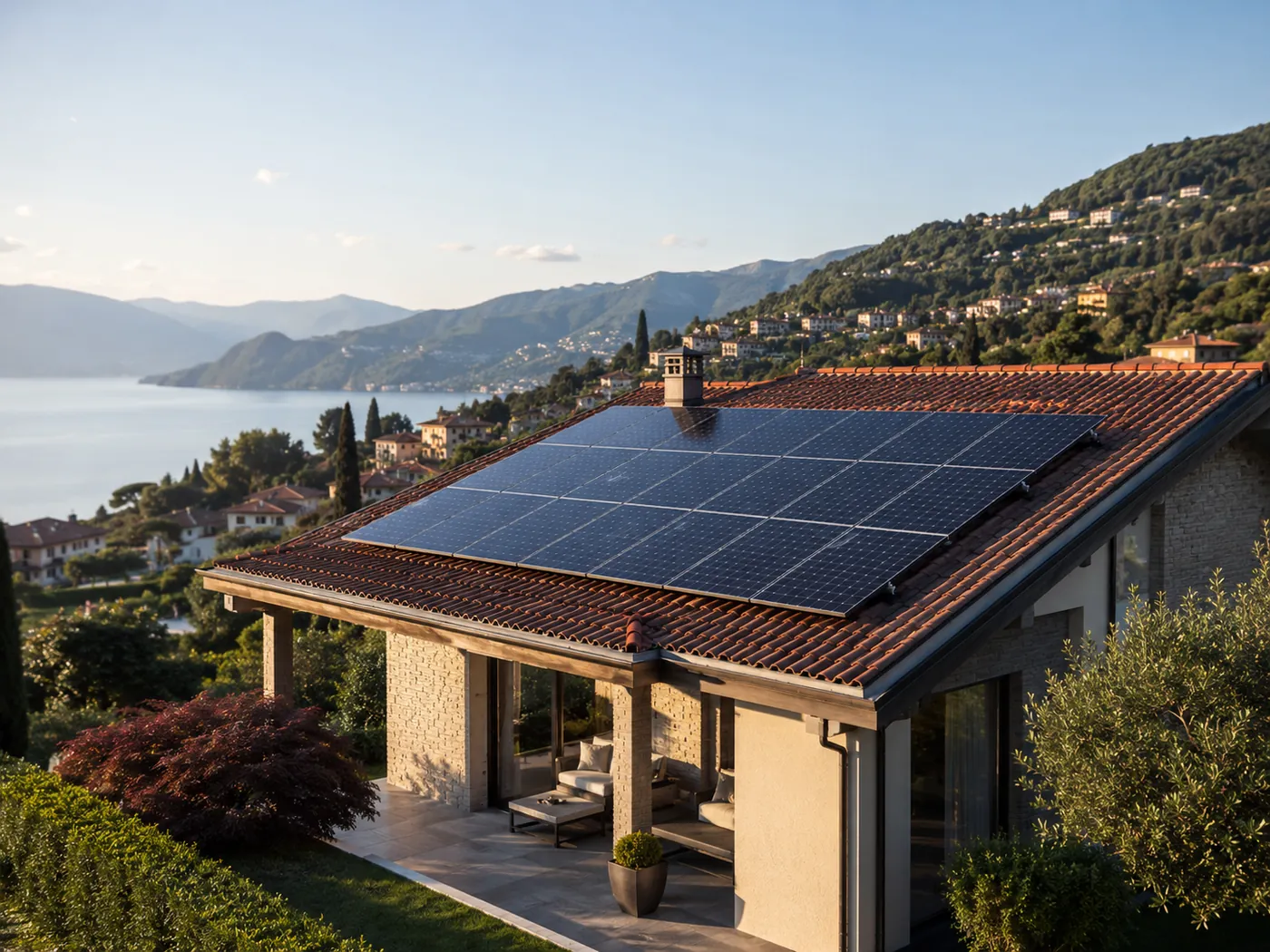 Impianto fotovoltaico installato su una copertura residenziale